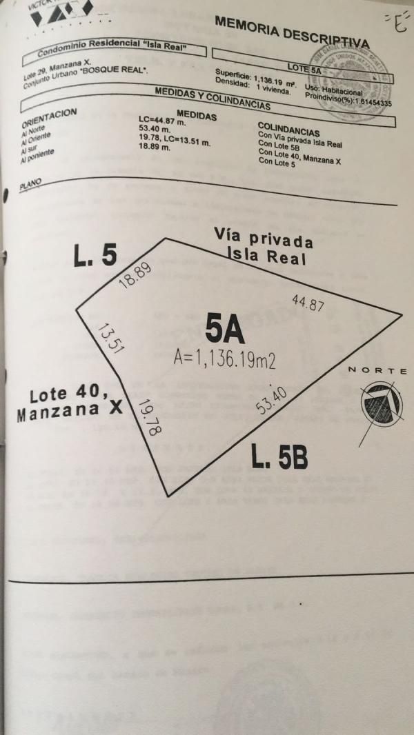 Terreno En Venta Residencial Isla Real En  Bosque Real 