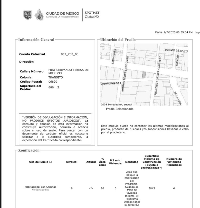 Terreno En Venta En Fray Servando 600m2 HO/8/20/Z